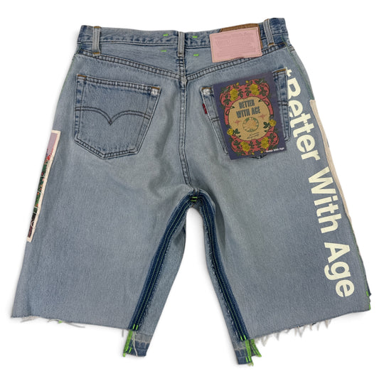 *Better With Age Mitzvah Tripe Wide Long Denim Short Indigo