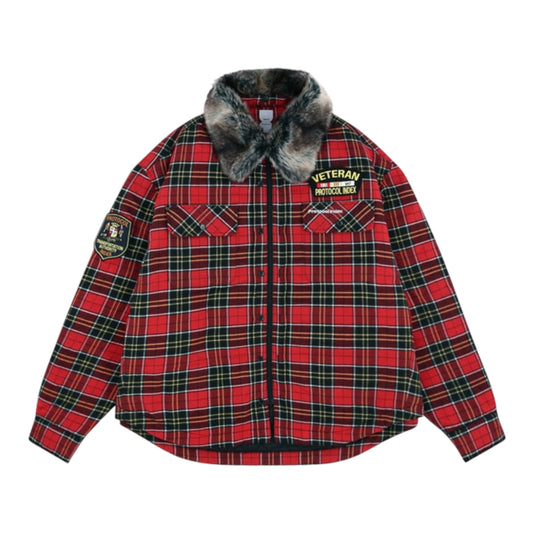 Protocol Index Fur Collar Flannel Check Shirt Jacket