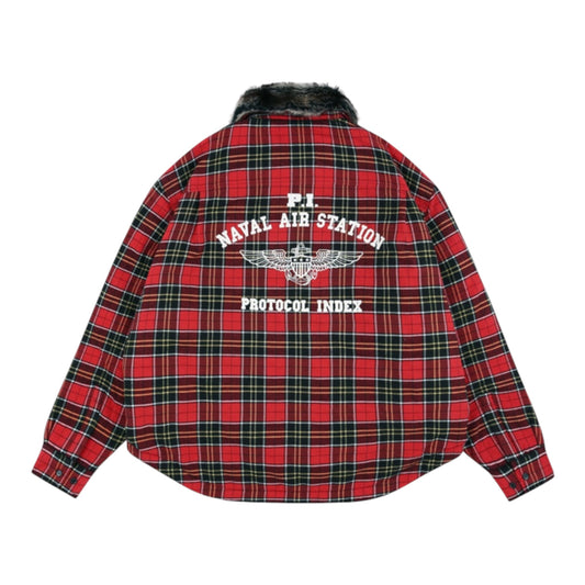 Protocol Index Fur Collar Flannel Check Shirt Jacket