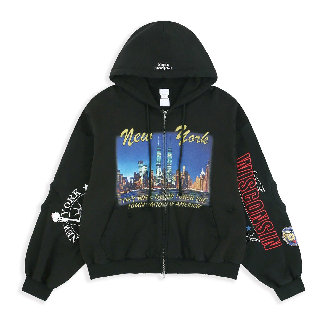 Reconstructed Sweatshirt Zip Hoodie - Black