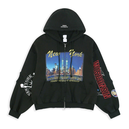 Reconstructed Sweatshirt Zip Hoodie - Black