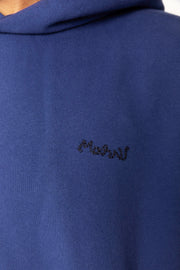 Marni Brushed Back Logo Hoodie Blue