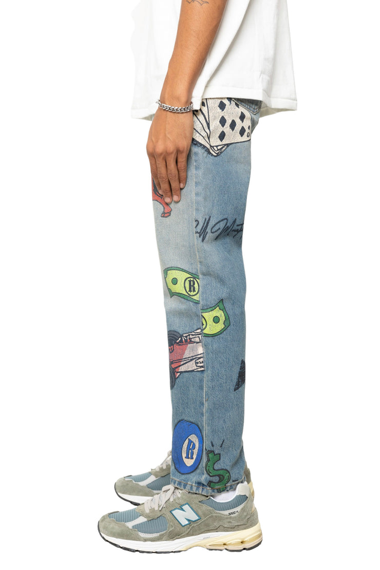 Rhude Doodle Print Denim Indigo