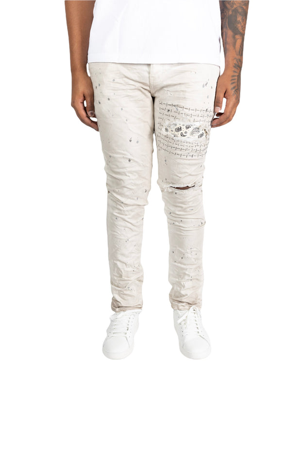 Purple Brand Bandana Patch Denim in White