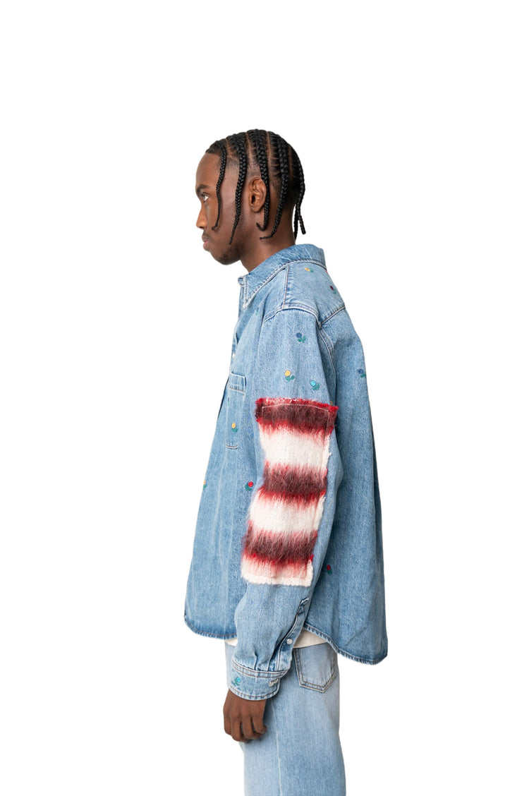 Marni Embroidered Striped Patch Denim Shirt
