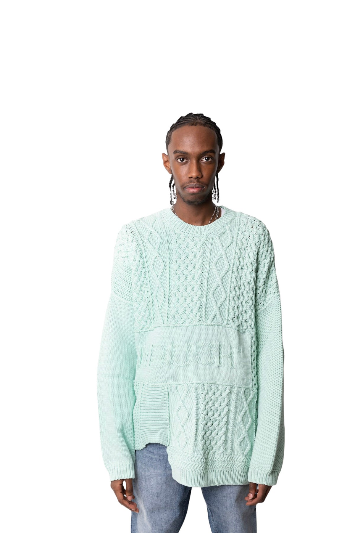 Ambush Patchwork Knit Crewneck Green Lilly – ONE51