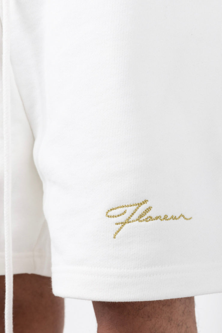 Flaneur Homme Embroidered Signature Shorts in White