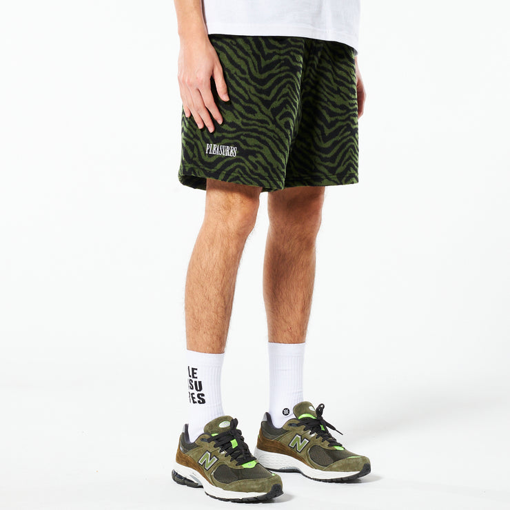 Pleasures Breaker Fuzzy Stripe Shorts Green